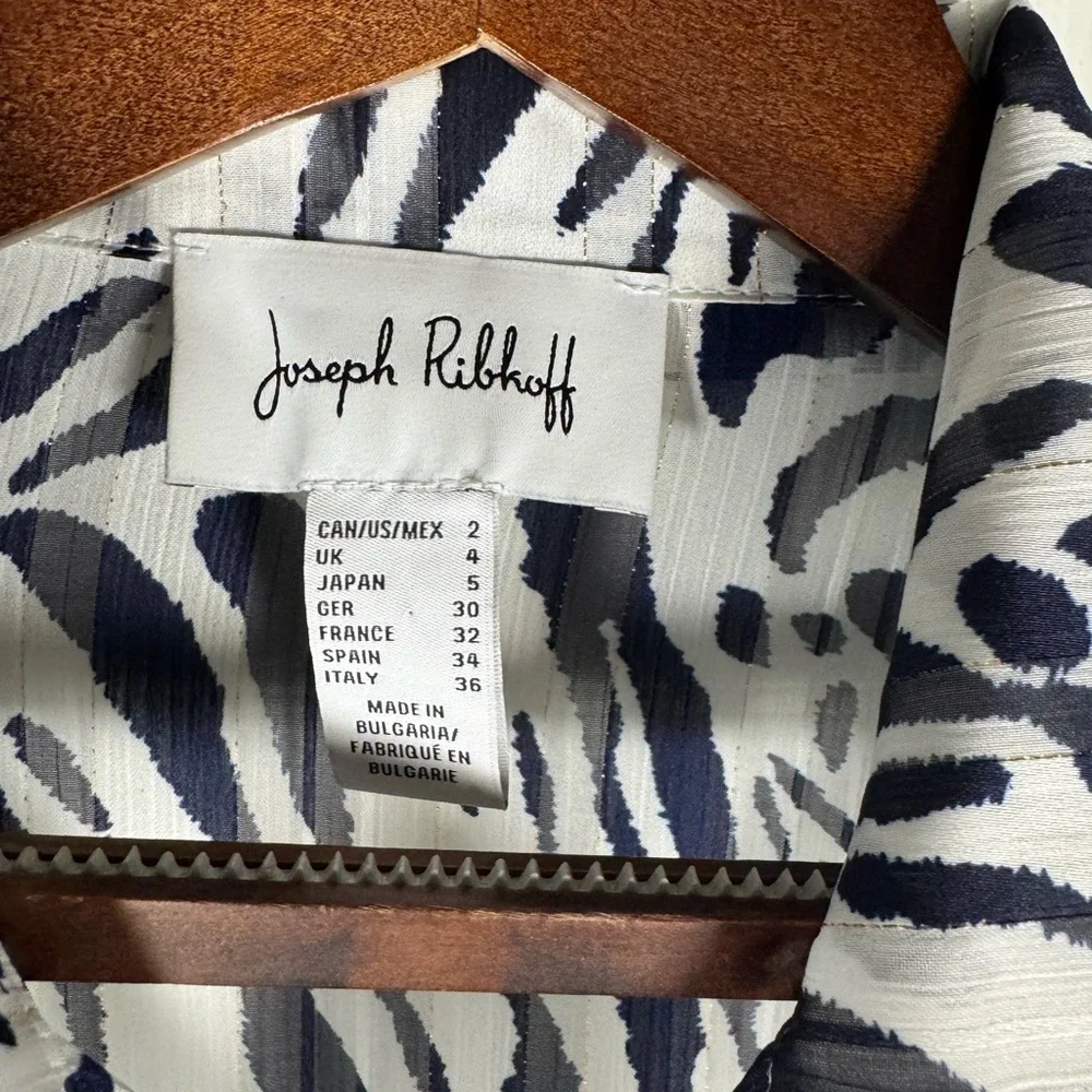 Joseph Ribkoff Button Up Collared Navy/White Blouse Style 231025 Size 2 - Picture 8 of 11